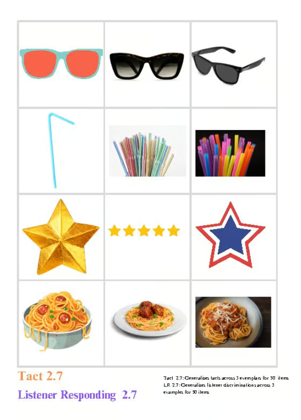 VBMAPP Tact 2.7 and Listener Responding 2.7: 3 Examples of 50 Items