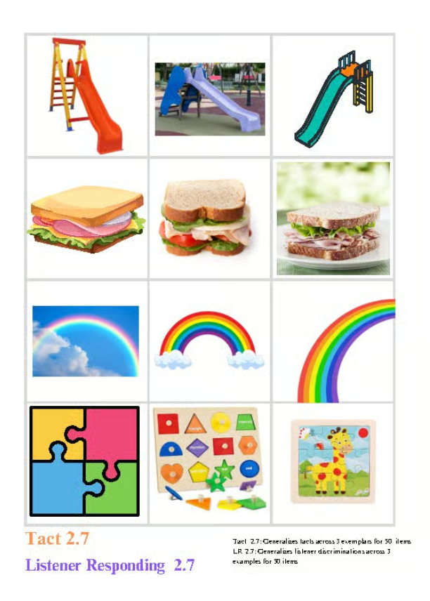 VBMAPP Tact 2.7 and Listener Responding 2.7: 3 Examples of 50 Items